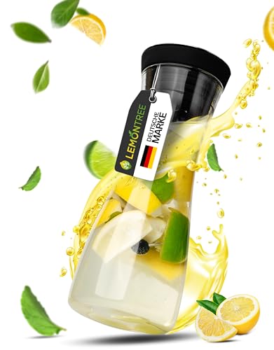 Wasserkaraffe mit Deckel 750ml - Rostfreie Karaffe - Glaskaraffe mit Edelstahlverschluss - Getränkespender inkl. Fruchtspieß für Limonade & mehr von Lemontree