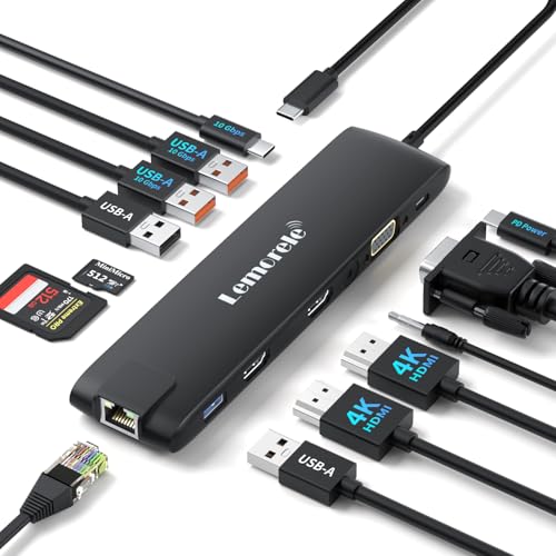 2025 Upgrade Lemorele Docking Station USB C/A 10Gbps 3*Display- 14 in 1, USB C Dock 2 HDMI Adapter 4K, Ethernet, 4 USB 3.2/2.0, VGA, Type-C 3.1, PD 100W, Audio, SD/TF, für Windows, MacBook 2025 Upgrade Lemorele Docking Station USB C/A 10Gbps 3*Display- 14 in 1, USB C Dock 2 HDMI Adapter 4K, Ethernet, 4 USB 3.2/2.0, VGA, Type-C 3.1, PD 100W, Audio, SD/TF, für Windows, MacBook von Lemorele