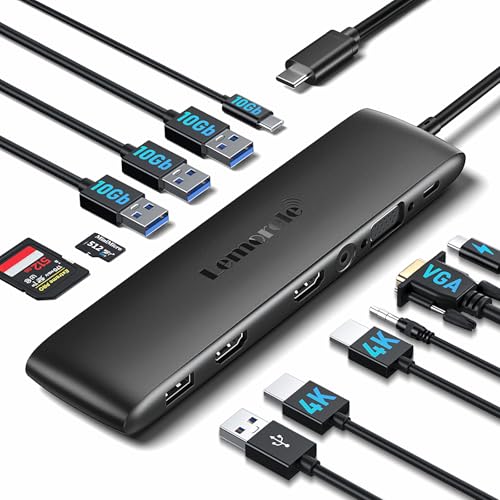 2025 Upgrade Docking Station mit 10Gbps Datenanschluss,Lemorele 12-in-1 USB-C Adapter mit Dual 4K HDMI, VGA, 4 USB A 3.1/2.0, USB C 3.1,100W PD,SD/TF,Audio für Windows, MacBook, Dell usw 2025 Upgrade Docking Station mit 10Gbps Datenanschluss,Lemorele 12-in-1 USB-C Adapter mit Dual 4K HDMI, VGA, 4 USB A 3.1/2.0, USB C 3.1,100W PD,SD/TF,Audio für Windows, MacBook, Dell usw von Lemorele