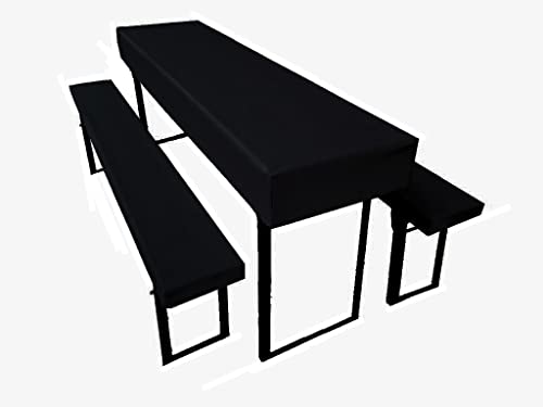 Bierzeltgarnitur Auflage (3er Set) aus 1x Tischdecke und 2X Bierbankhussen. Größe und Farben wählbar. (110 x 60 cm, Schwarz) von Lemos Home