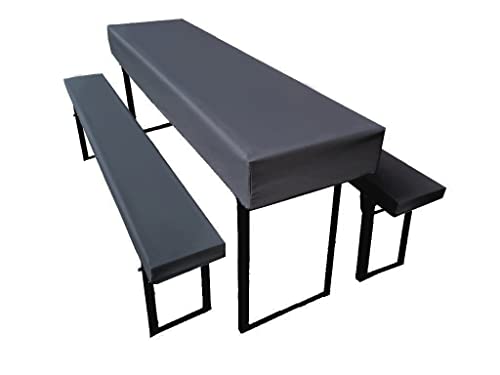 Bierzeltgarnitur Auflage (3er Set) aus 1x Tischdecke und 2X Bierbankhussen. Größe und Farben wählbar. (170 x 70 cm, Anthrazit) von Lemos Home