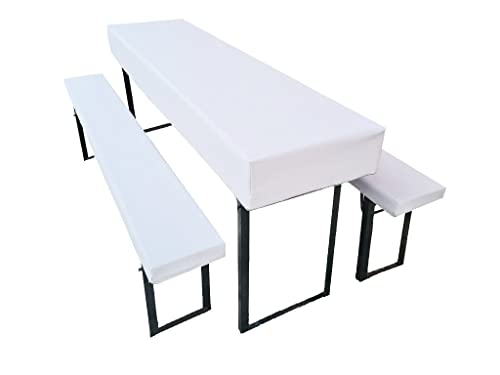 Bierzeltgarnitur Auflage (3er Set) aus 1x Tischdecke und 2X Bierbankhussen. Größe und Farben wählbar. (170 x 70 cm, Weiß) von Lemos Home