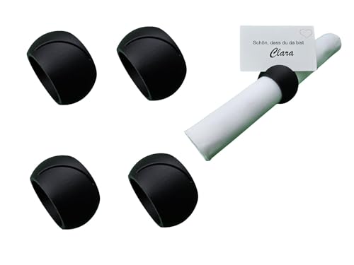 Serviettenringe 4er Set – Modernes Design mit Schlitz für Namenskarten aus Bambus basiertem Material - 4X Serviettenring - 4X Napkin Ring – Farbe und Typ wählbar (Schwarz, Mit Schlitz) von Lemos Home