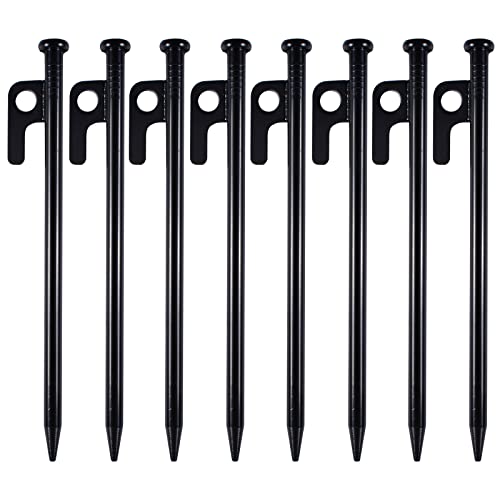 8Pcs Zelt Heringe Stahl Erdnägel, Lemotoy 20cm Metall Heringe Erdnägel, Stabil Camping Zeltheringe aus Hochfester Geschmiedeter Stahl mit Haken und Loch für Camping und Outdoor Wandern von Lemotoy