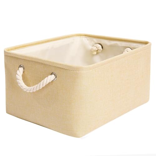 Aufbewahrungsbox aus Stoff, Faltbarer, dickwandiger Aufbewahrungskorb aus Leinen mit Seilgriffen für Kleidung, Spielzeug (Waschbar, L, Beige) von Lempefe