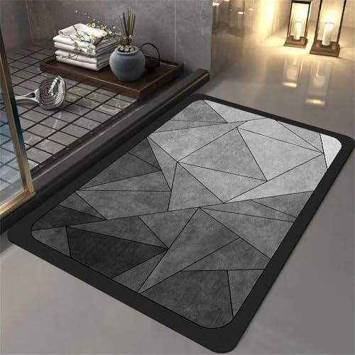 Lempefe Badematte Rutschfester Badezimmerteppich Klein Absorbierender Badteppich 60x90cm Schnelltrocknende Badematte Stein Bath Mat, Saugfähig Badvorleger rutschfest Waschbar Duschvorleger Gray von Lempefe