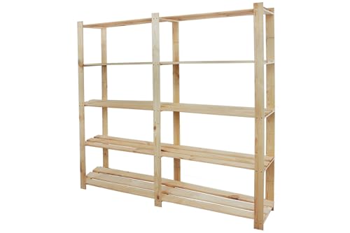MODO24 Holzregal, 5 Regalböden, Eckregal, Standregal, Kellerregal, Lagerregal, Bücherregal, Wandregal, Büroregal, für Wohnzimmer, Küche, Keller, Garage, Abmessungen 170x170x28 cm, Farbe: Naturholz von MODO24