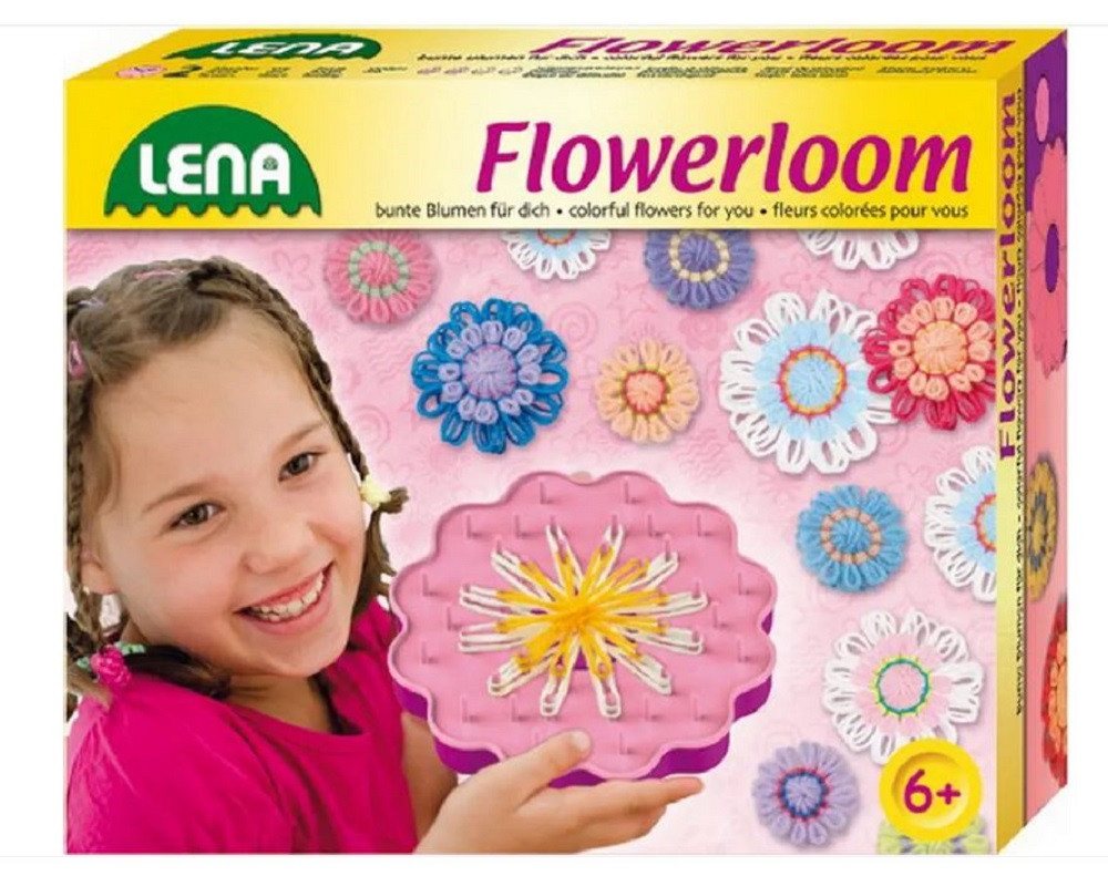 Lena® Kinder Kreativ Bastelsets, Blumen Webrahmen / Schmuck Wollblüten Häkelwolle, Ideal als Geschenk / Mitgebsel von Lena®