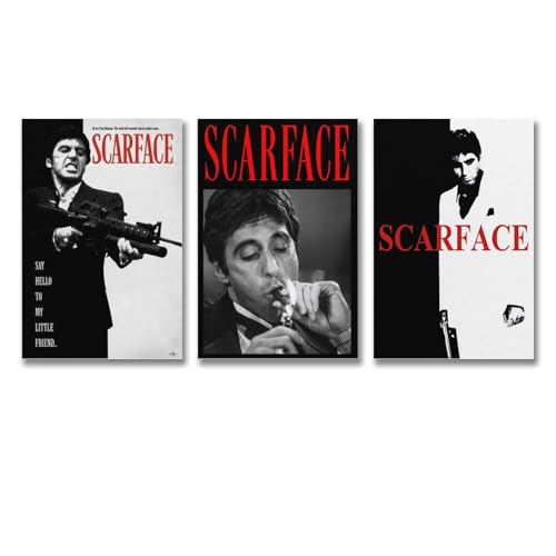 Lenaeo A Set Of 3 Scarface Poster Movie Vintage Poster Für Zimmer, Ästhetische Leinwand-Wandkunst, Schlafzimmer-Dekor Poster 08x12inch(20x30cm)-3pcs von Lenaeo