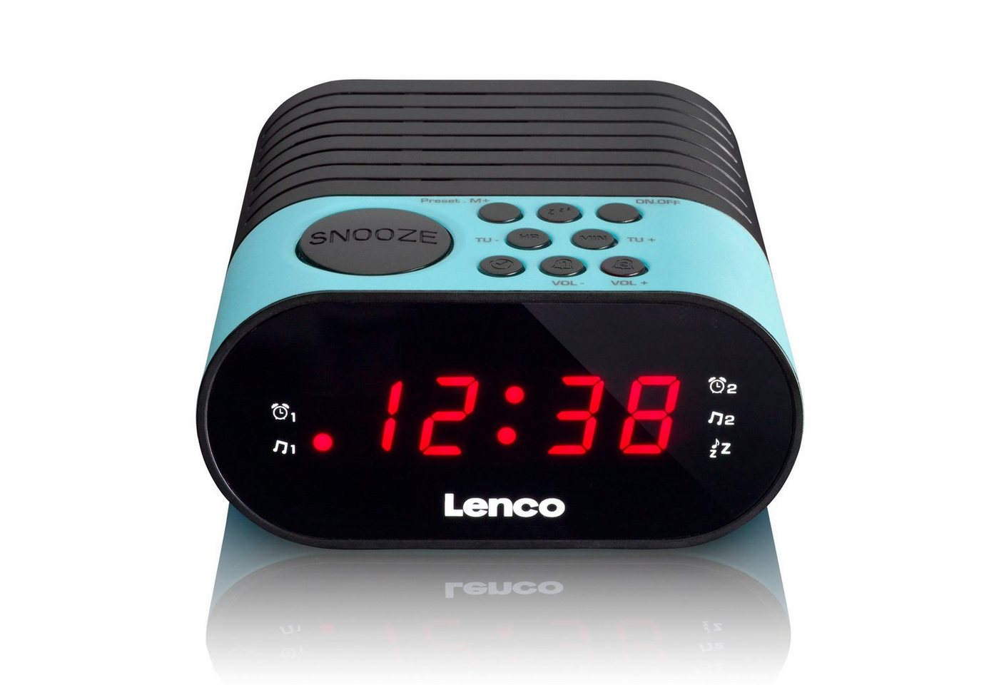 Lenco Radiowecker CR-07 FM-Tuner, LED-Zeitanzeige, Batterie-Backup, Doppelalarm, 3 -Farben von Lenco