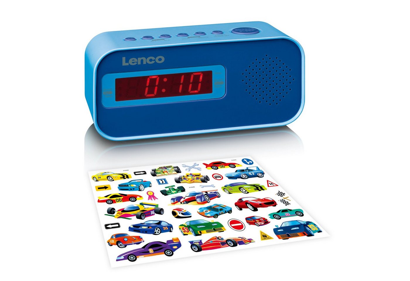 Lenco Kinderwecker CR-205BU Wecker mit Sticker-Set, Dual-Alarm & Schlummer,- Sleep-Timer funktion von Lenco