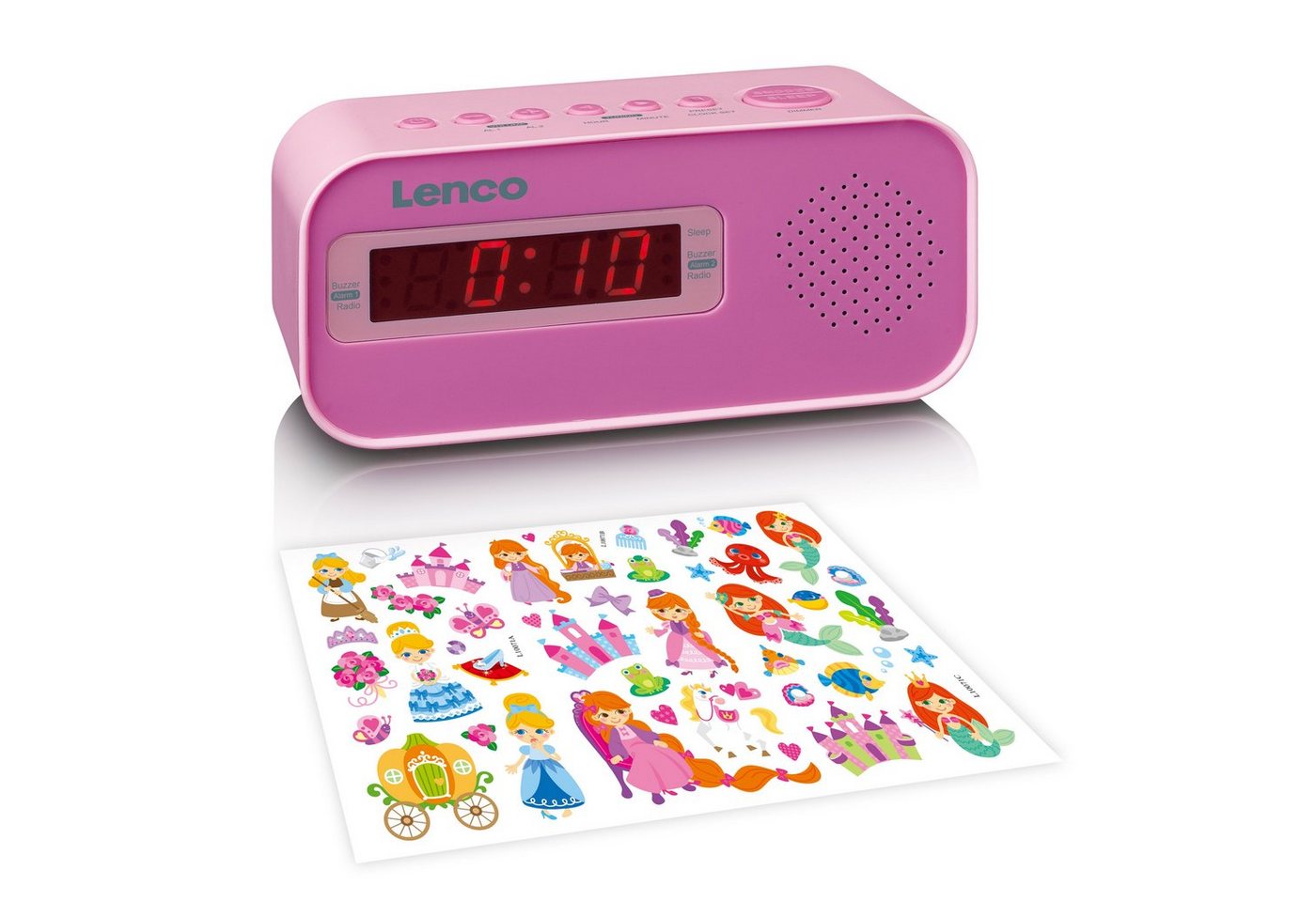 Lenco Kinderwecker CR-205PK Wecker mit Sticker-Set, Dual-Alarm & Schlummer,- Sleep-Timer funktion von Lenco