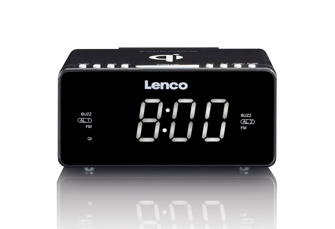 Lenco Radiowecker CR-550BK Wireless QI-Ladefunktion, USB, LED-Anzeige in Schwarz/Silber von Lenco