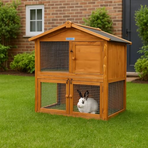 Lendo Online Kaninchenstall aus Holz - Kleintierstall - 94x46x96cm - Zwei Etagen - Hasenstall - Kleintierhaus - Kleintierkäfig - Draußen - Wetterfest - Kaninchenhaus - Bitumendach (Honigbraun) Lendo Online Kaninchenstall aus Holz - Kleintierstall - 94x46x96cm - Zwei Etagen - Hasenstall - Kleintierhaus - Kleintierkäfig - Draußen - Wetterfest - Kaninchenhaus - Bitumendach (Honigbraun) von Lendo Online