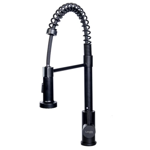 Lendo Online Küchenarmatur mit Herunterziehen Brause - 7x27x52cm - Flexibler Schlauch - Handbrause - 2 Sprühfunktionen - Mischbatterie - Wasserhahn - 360°Schwenkbar - Schwarz/Silber (Schwarz) von Lendo Online