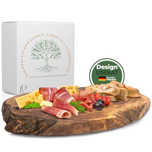 Leni Design | Olivenholzbrett | Brett aus Olivenholz | Schneidebrett | Deko | Brotzeitbrett aus Holz mit naturbelassenem Rand | Unikat | Handgefertigt (23-27cm) von Leni Design