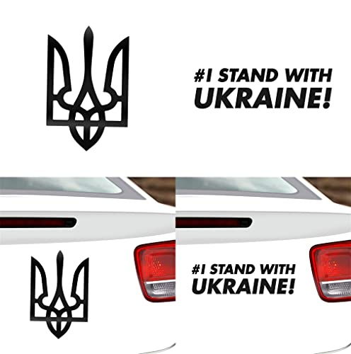 2 Stück Tryzub Ukrainisches Dreizack-Aufkleber, I Stand with Ukraine", reflektierende Auto-Aufkleber ukrainische Dekorationen für Autos Kofferraum, Stoßstangen, Wände, Fenster (Schwarz) von Leniutor