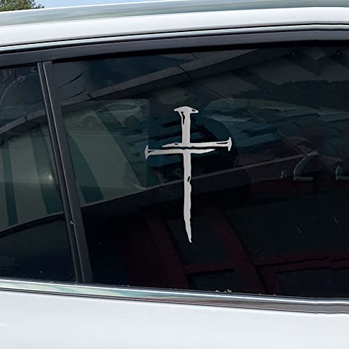 Leniutor Nagelkreuz Aufkleber für Autos, Kreuz, Vinyl, Autoaufkleber für Stoßstange, LKW, Fenster, 11,5 x 18 cm (1 Stück, gebürstetes Silber) von Leniutor