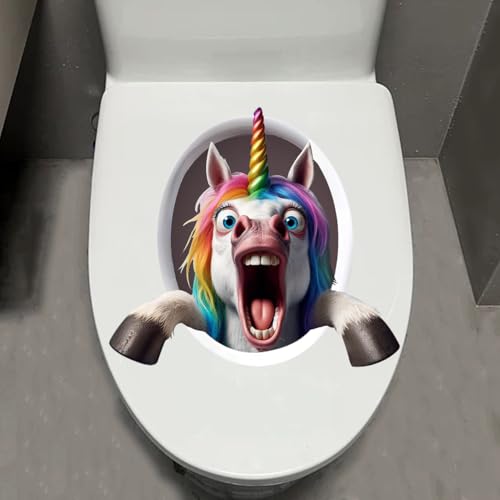 Leniutor 1 x Tier-Toilettenaufkleber, Einhorn-Toilettendeckel-Aufkleber, wasserdicht, selbstklebend, abnehmbar, niedlicher Badezimmer- und Tür-Wandaufkleber, kreativer lustiger Tank-Aufkleber (Design2 von Leniutor