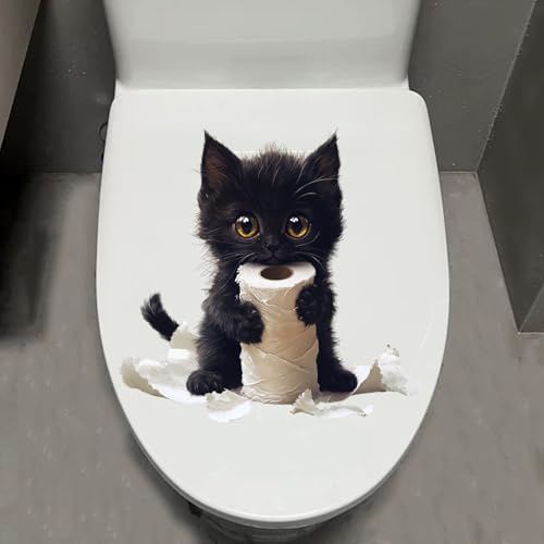 Leniutor 1 x niedliche Katzen-Toilettendeckel-Aufkleber, wasserdichte Tier-WC-Deckel-Tanksitz-Aufkleber, Cartoon-Katzen-Wandaufkleber, Badezimmer-WC-Türsitz-Dekoration (Kätzchen) von Leniutor