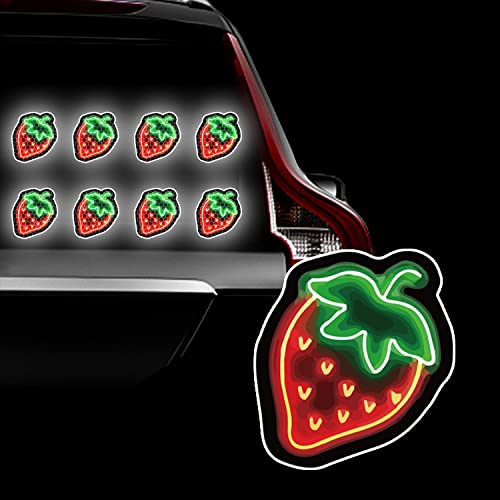 Leniutor 8 Stück Erdbeer-Aufkleber, originell, stark reflektierend, DIY-Neno-Obst-Aufkleber für Autos, Fenster, Stoßstange, Kühlschrank-Aufkleber für Frauen und Mädchen (Erdbeere) von Leniutor