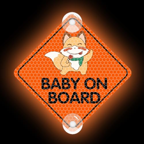 Leniutor Baby On Board Saugnapf für Autos, hochreflektierend, doppelseitig, Kinder an Bord, Aufkleber mit Warnung, Warnschild, Aufkleber für Autofenster (Fuchs) von Leniutor