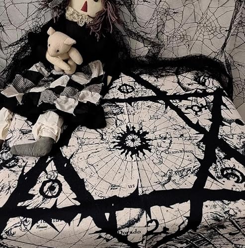 Leniutor Gotischer Pentagramm-Wandteppich, Goth Punk Tarot Wand Livestreaming Wandteppiche Wandbehang Tischdecke für Schlafzimmer Wohnzimmer Schlafsaal (Distressed Pentagramm 88,9 x 88,9 cm) von Leniutor