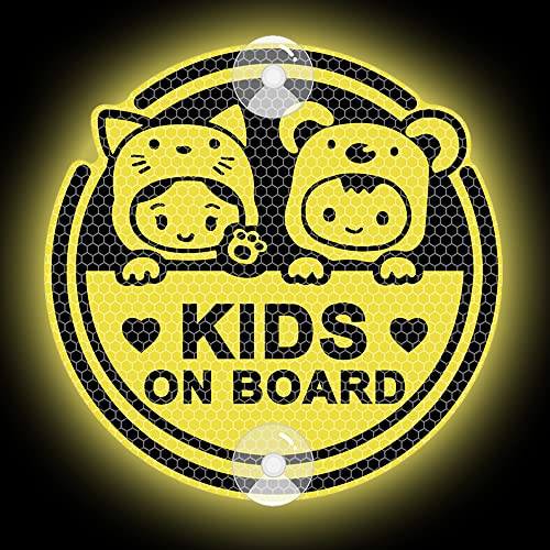Leniutor Kids On Board Aufkleber für Autos, Doppelseitiger reflektierender Saugnapf Baby im Auto Aufkleber Niedliches Warnschild für Fenster Stoßstange (Reflektierender Saugnapf Gelb, 1) von Leniutor