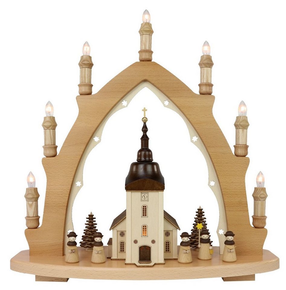 Lenk und Sohn Lichterbogen Lenk und Sohn Schwibbogen Dorfkirche mit Kurrendesänger natur, Handarbeit aus dem Erzgebirge von Lenk und Sohn