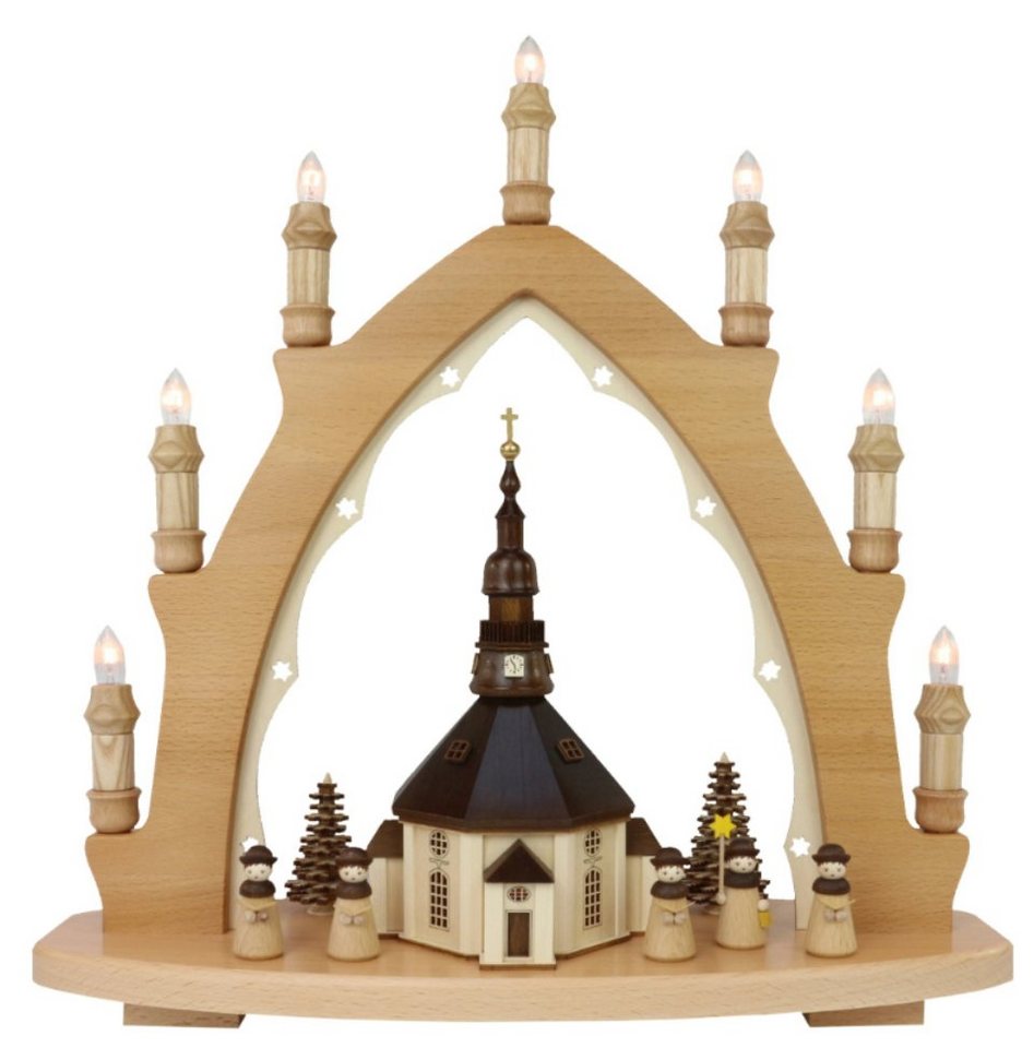 Lenk und Sohn Lichterbogen Lenk und Sohn Schwibbogen Seiffener Kirche mit Kurrendesänger natur von Lenk und Sohn
