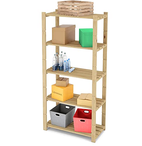 Lenmar Serie B Holzregal, Kiefer, Holz, Hellbeige, B-27 170 x60 x 40 cm, 5 Böden, Bücherregal, Holzregal, Standregal, Wandregal, Regal mit 5 Böden, Büroregal, für Wohnzimmer, Lagerregal von Lenmar