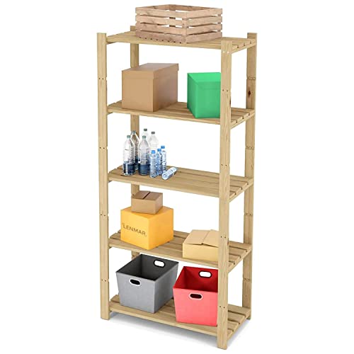 Lenmar Serie B Holzregal, Kiefer, Holz, Hellbeige, B-28 170 x 90 x 40 cm, 5 Böden, Bücherregal, Holzregal, Standregal, Wandregal, Regal mit 5 Böden, Büroregal, für Wohnzimmer, Lagerregal von Lenmar