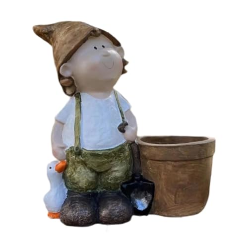 Lenotoon Gartenstatue Blumenpot Behälter Halter Organizer Harz Skulptur Display Halter Junge von Lenotoon