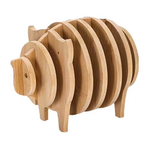 Lenotoon Mehrzweck-Holztablett-Untersetzer Dreidimensionale Tier-Untersetzer Hochtemperaturbeständig Schwein von Lenotoon