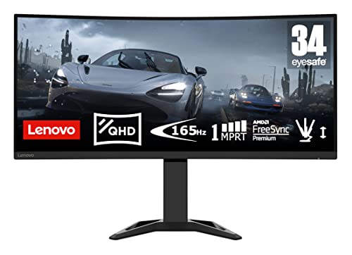 Lenovo G34w-30 | 34" QHD Gaming Monitor | 3440x1440 | 165Hz | 350 nits | 0,5ms Reaktionszeit | HDMI | DisplayPort | AMD FreeSync | integr. Lautsprecher | höhenverstellbar | schwarz von Lenovo