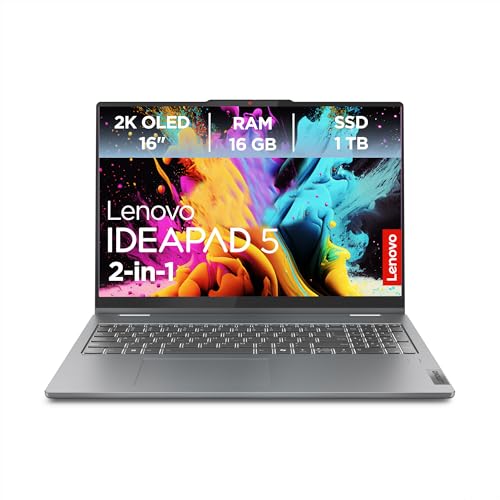 Lenovo IdeaPad 5 2-in-1 AI Laptop | 16" 2K Touch OLED Display | AMD Ryzen 7 8845HS | 16GB RAM | 1TB SSD | AMD Radeon Grafik | Windows 11 Home | QWERTZ | grau | 3 Monate Premium Care von Lenovo