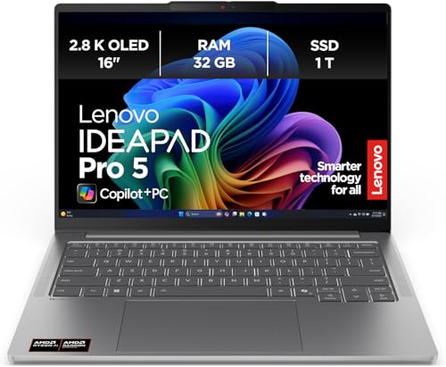 Lenovo IdeaPad Pro 5 AI Laptop | 16” 2.8K OLED Display | Copilot+ PC | AMD Ryzen AI AI 7 350 | 32GB RAM | 1TB SSD | AMD Radeon Grafik | Windows 11 Home | QWERTZ | Luna Grau | 3 Monate Premium Care von Lenovo
