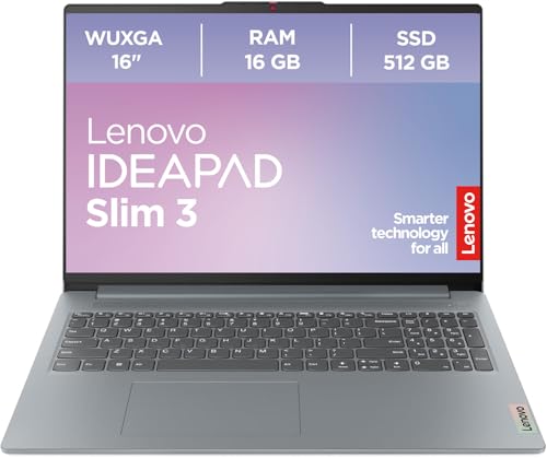 Lenovo IdeaPad Slim 3 Laptop | 16" WUXGA Display | AMD Ryzen 5 | AMD Radeon Grafik | 16GB RAM | 512GB SSD | Windows 11 Home | QWERTZ | Arctic grau | 3 Monate Premium Care von Lenovo