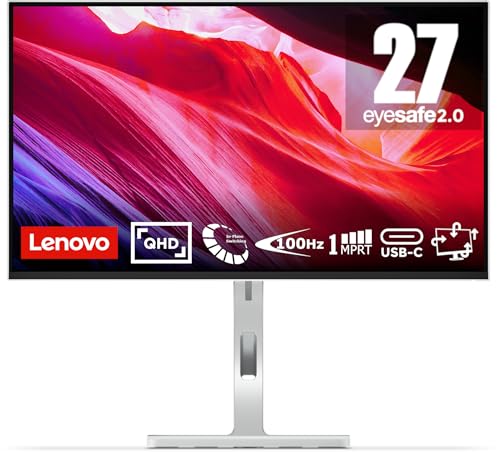 Lenovo L27h-4A | 27" QHD Monitor | 2560x1440 | 100Hz | 350 nits | 1ms Reaktionszeit | USB-C Dockingstation | HDMI | DisplayPort | IPS Panel | integr. Lautsprecher | grau von Lenovo