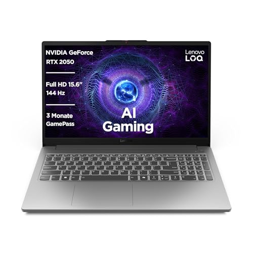 Lenovo LOQ Gaming Laptop | 15,6" Full HD 16:9 Display | 144Hz | Intel Core i5-12450HX | 16GB RAM | 512GB SSD | NVIDIA GeForce RTX2050 TGP 65W | G-Sync |QWERTZ | grau | AI Chip LA1 von Lenovo