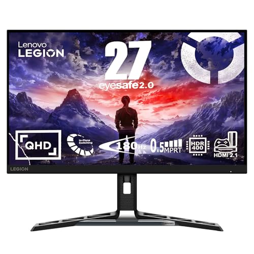 Lenovo Legion R27qe | 27" QHD Gaming Monitor | 2560x1440 | 180Hz | 450 nits | 0,5ms Reaktionszeit | HDMI | DisplayPort | AMD FreeSync | schwarz von Lenovo