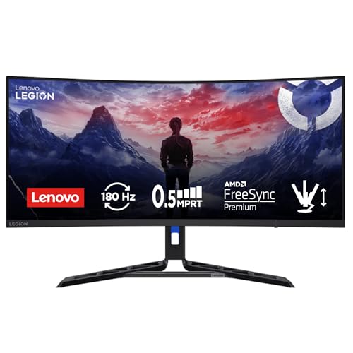 Lenovo Legion R34w-30 | 34" UWQHD Curved Gaming Monitor | 3440x1440 | 180Hz | 350 nits | 0,5ms Reaktionszeit | VA-Panel | HDMI | DisplayPort | AMD FreeSync Premium | entspiegelt | 8,1kg | schwarz von Lenovo