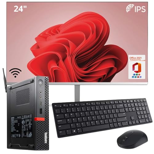 Lenovo ThinkCentre Tiny Desktop-PC komplett | Mini-Computer | Core i5, 16 GB RAM, 512 GB SSD | WiFi, Bluetooth, Windows 11 Pro | Office 2021 (Generalüberholt) (PC + 24 + Tasten) von Lenovo