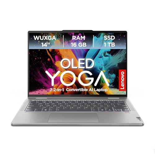 Lenovo Yoga 7 2-in-1 Convertible AI Laptop | 14" WUXGA Display | AMD Ryzen 7 | 16GB RAM | 1TB SSD | AMD Radeon 780M Grafik | Windows 11 | QWERTZ | grau | 3 Monate Premium Care | Ink. Pen von Lenovo