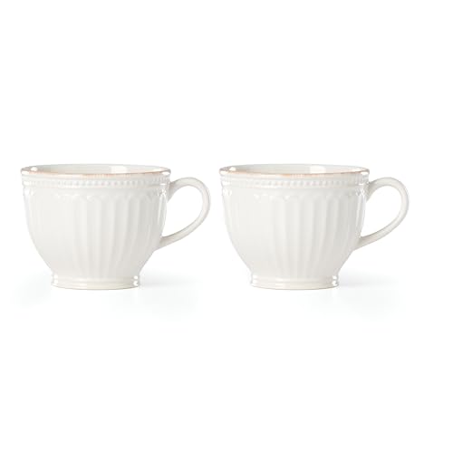LENOX 892450 Perle Piece Mug French Pearl Groove Latte-Tassen-Set, 2-teilig, Steingut, Weiß von Lenox