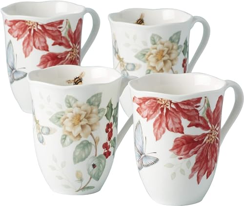Lenox Butterfly Meadow Holiday Tassen-Set, 4-teilig, 1,1 kg, Rot und Grün von Lenox
