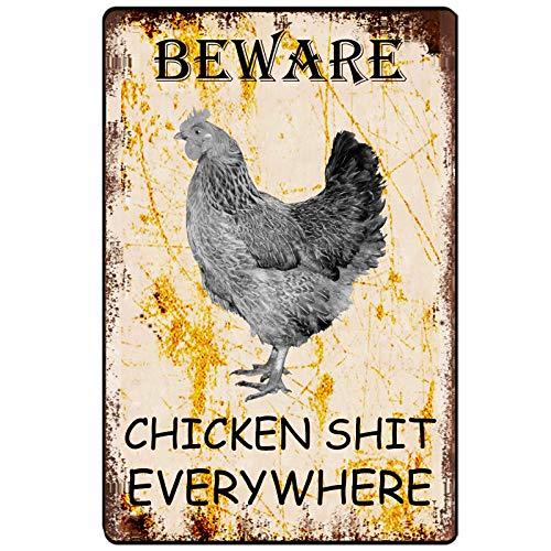 Aluminium-Blechschild "Beware Chicken Shit Everywhere", Vintage-Stil, für Café, Zuhause, Bar, Kneipe, Garage, Gartentür, Wanddekoration, 20 x 30 cm von Lenrius