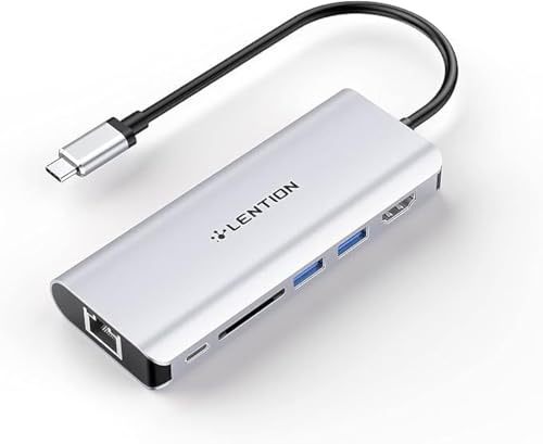 LENTION USB-C Digital AV Multiport Hub mit 4K HDMI, 2 USB 3.0, SD Kartenleser,Typ C Aufladen und Gigabit-Ethernet-Adapter für 2020-2016 MacBook Pro, Neues Mac Air/Surface,XPS,Laptop, Mehr (Silber) LENTION USB-C Digital AV Multiport Hub mit 4K HDMI, 2 USB 3.0, SD Kartenleser,Typ C Aufladen und Gigabit-Ethernet-Adapter für 2020-2016 MacBook Pro, Neues Mac Air/Surface,XPS,Laptop, Mehr (Silber) von LENTION