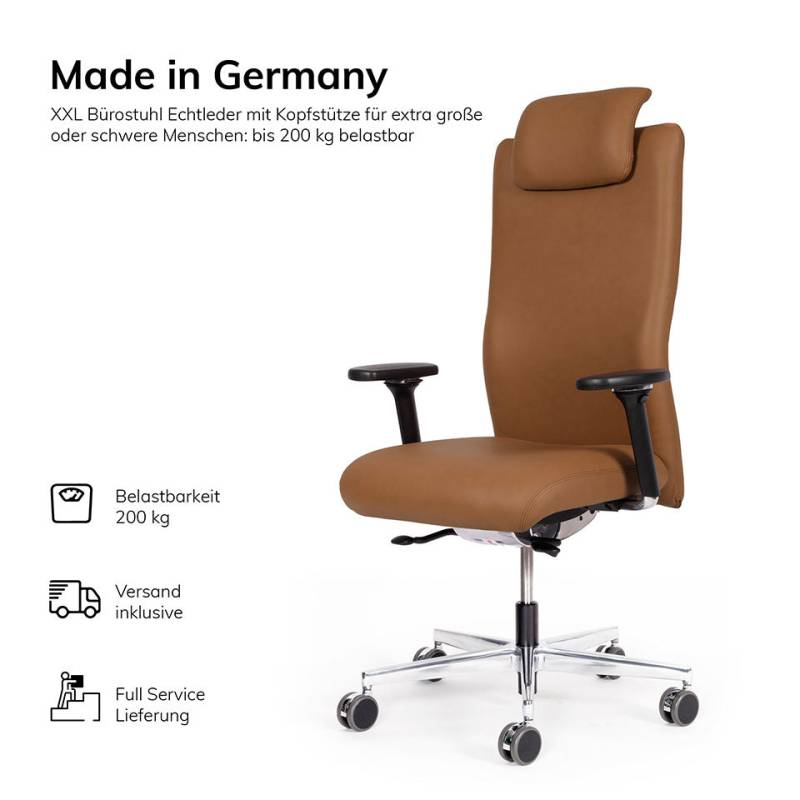 Ergonomischer Bürostuhl XL Agilis AG12 Leder - ergonomischer Schwerlaststuhl bis 200 KG - Auf Rechnung kaufen von Lento