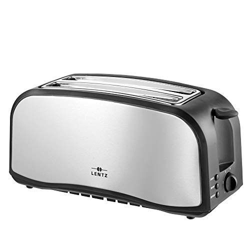 LENTZ 4-Scheiben Langschlitztoaster 1400 Watt Toaster mit Brötchenaufsatz Krümelschublade Cool-Touch-Gehäuse Stopp-, Auftau- und Aufwärmfunktion von Lentz Home